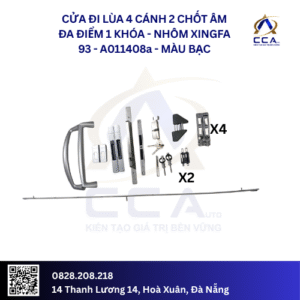 Cửa Đi Lùa 4 Cánh 2 Chốt Âm Đa Điểm 1 Khóa - Nhôm Xingfa 93 - A011408 (Combo)