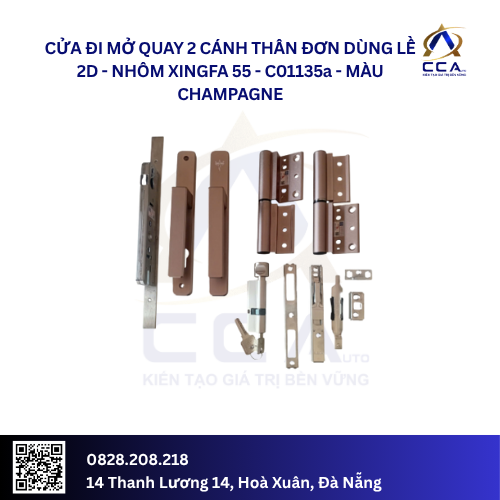 Cửa Đi Mở Quay 2 Cánh Thân Đơn Dùng Lề 2D - Nhôm Xingfa 55 - C01135 (Combo)