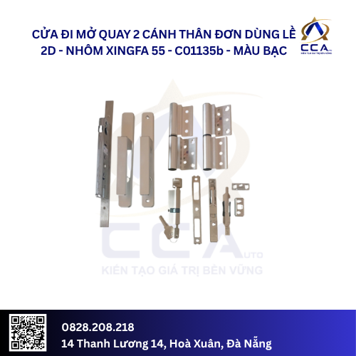 Cửa Đi Mở Quay 2 Cánh Thân Đơn Dùng Lề 2D - Nhôm Xingfa 55 - C01135 (Combo) - Ảnh 3
