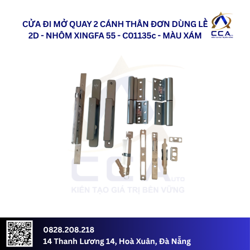 Cửa Đi Mở Quay 2 Cánh Thân Đơn Dùng Lề 2D - Nhôm Xingfa 55 - C01135 (Combo) - Ảnh 4
