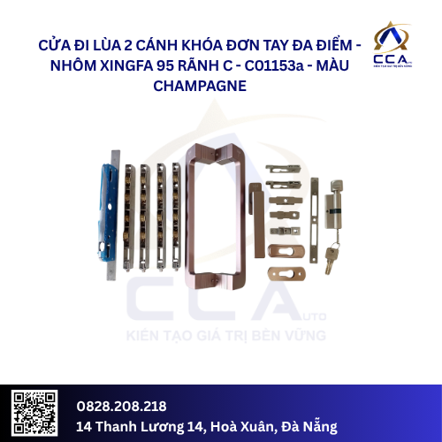 Cửa Đi Lùa 2 Cánh Khóa Đơn Tay Đa Điểm - Nhôm Xingfa 95 Rãnh C - C01153 (Combo)
