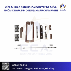 Cửa Đi Lùa 3 Cánh Khóa Đơn Tay Đa Điểm - Nhôm Xingfa 55 - C01156 (Combo)