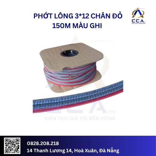Phớt lông 3*12 chân đỏ 150m màu ghi (Cuộn)