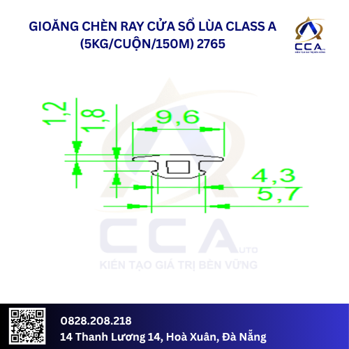 Gioăng chèn ray cửa sổ lùa Class A (5kg/cuộn/150m) 2765- kg Cuộnm
