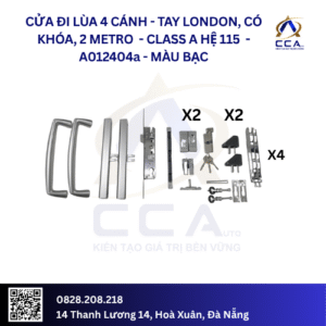 Cửa Đi Lùa 4 Cánh - Tay London, Có Khóa, 2 Metro - Class A Hệ 115 - A012404 - (Combo)