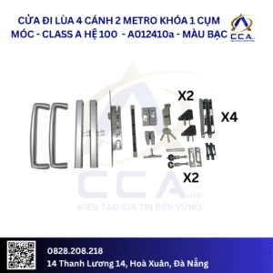 Cửa Đi Lùa 4 Cánh 2 Metro Khóa 1 Cụm Móc - Class A Hệ 100 - A012410 - (Combo)