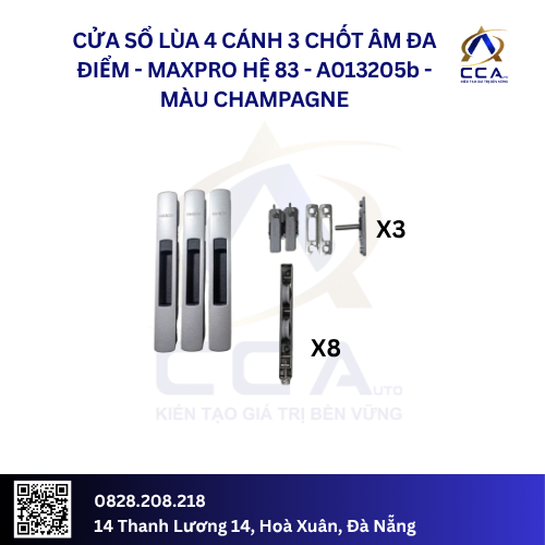 Cửa Sổ Lùa 4 Cánh 3 Chốt Âm Đa Điểm - Maxpro Hệ 83 - A013205 - (Combo) - Ảnh 2