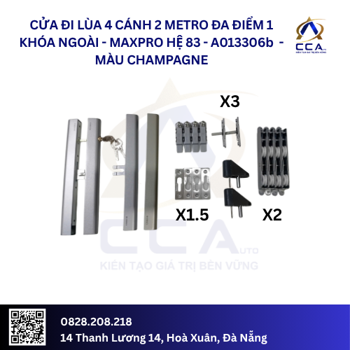 Cửa Đi Lùa 4 Cánh 2 Metro Đa Điểm 1 Khóa Ngoài - Maxpro Hệ 83 - A013306 - (Combo) - Ảnh 2