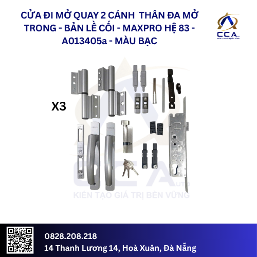 Cửa Đi Mở Quay 2 Cánh Thân Đa Mở Trong - Bản Lề Cối - Maxpro Hệ 83 - A013405 - (Combo)