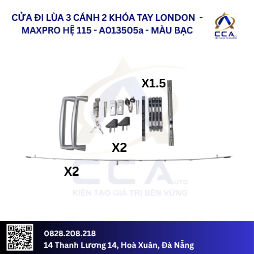 Cửa Đi Lùa 3 Cánh - 2 Khóa Tay London - Maxpro Hệ 115 - A013505 - (Combo)