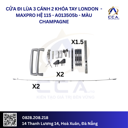 Cửa Đi Lùa 3 Cánh - 2 Khóa Tay London - Maxpro Hệ 115 - A013505 - (Combo) - Ảnh 2