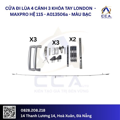 Cửa Đi Lùa 4 Cánh - 3 Khóa Tay London - Maxpro Hệ 115 - A013506 - (Combo)
