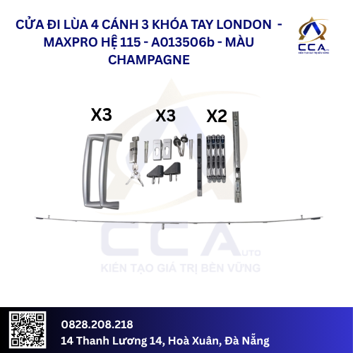 Cửa Đi Lùa 4 Cánh - 3 Khóa Tay London - Maxpro Hệ 115 - A013506 - (Combo) - Ảnh 2