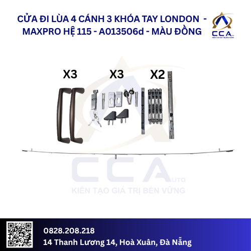 Cửa Đi Lùa 4 Cánh - 3 Khóa Tay London - Maxpro Hệ 115 - A013506 - (Combo) - Ảnh 4