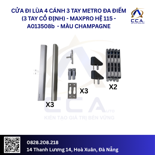 Cửa Đi Lùa 4 Cánh 3 Tay Metro Đa Điểm (3 Tay Cố Định) - Maxpro Hệ 115 - A013508 - (Combo) - Ảnh 2