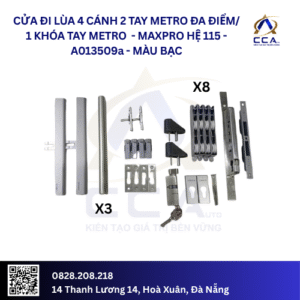 Cửa Đi Lùa 4 Cánh - 2 Tay Metro Đa Điểm/ 1 Khóa Tay Metro - Maxpro Hệ 115 - A013509 - (Combo)