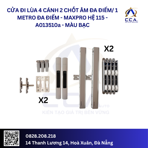 Cửa đi Lùa 4 Cánh - 2 Chốt Âm Đa Điểm/1 Metro Đa Điểm - Maxpro Hệ 115 - A013510 - (Combo)