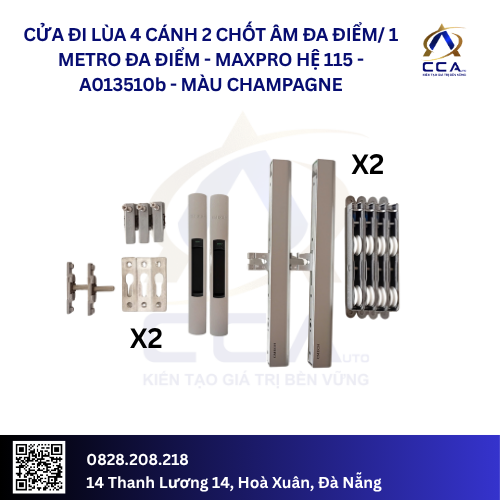 Cửa đi Lùa 4 Cánh - 2 Chốt Âm Đa Điểm/1 Metro Đa Điểm - Maxpro Hệ 115 - A013510 - (Combo) - Ảnh 2