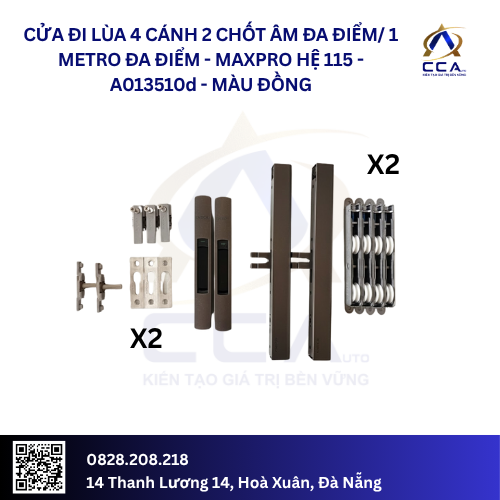 Cửa đi Lùa 4 Cánh - 2 Chốt Âm Đa Điểm/1 Metro Đa Điểm - Maxpro Hệ 115 - A013510 - (Combo) - Ảnh 4