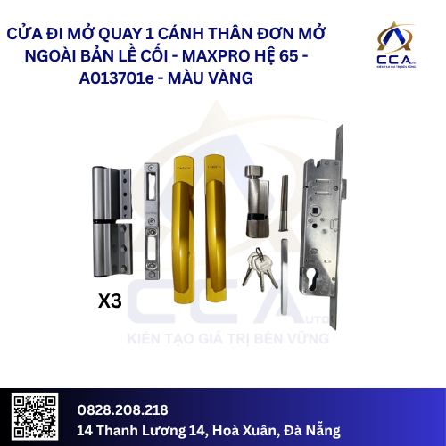 Cửa Đi Mở Quay 1 Cánh Thân Đơn Mở Ngoài - Bản Lề Cối - Maxpro Hệ 65 - A013701 - (Combo) - Ảnh 5