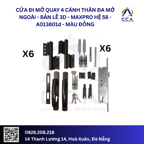 Cửa Đi Mở Quay 4 Cánh Thân Đa Mở Ngoài/Bản Lề 3D - Maxpro Hệ 58 - A013801 - (Combo) - Ảnh 4