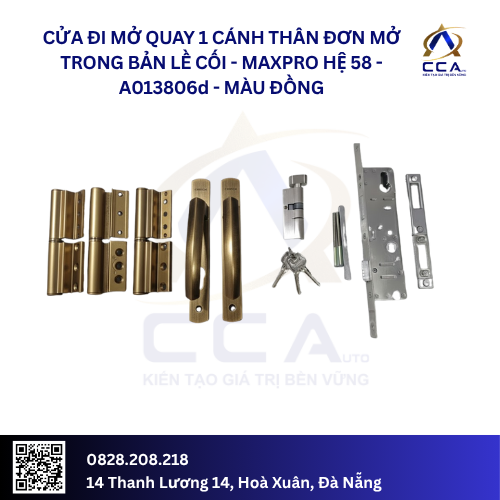 Cửa Đi Mở Quay 1 Cánh Thân Đơn Mở Trong - Bản Lề Cối - Maxpro Hệ 58 - A013806 - (Combo) - Ảnh 4