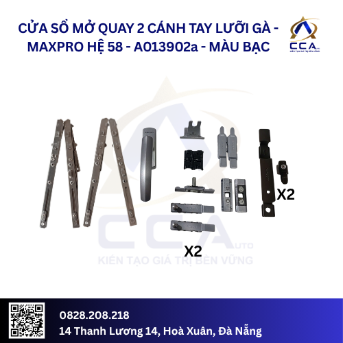 Cửa Sổ Mở Quay 2 Cánh - Tay Lưỡi Gà - Maxpro Hệ 58 - A013902 - (Combo)