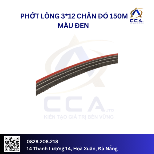Phớt lông 3*12 chân đỏ 150m màu đen (Cuộn)