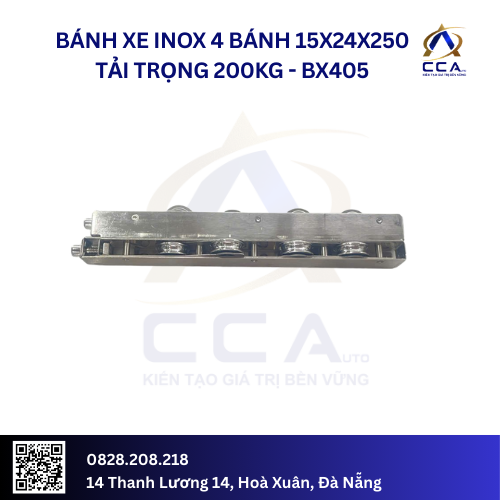 Bánh xe INOX 4 bánh 15x24x250 tải trọng 200kg