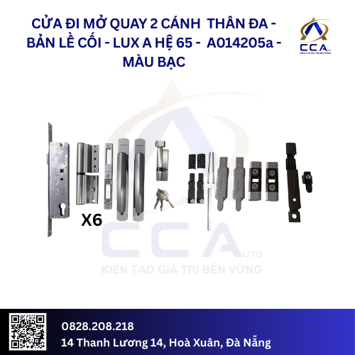 Cửa Đi Mở Quay 2 Cánh Thân Đa - Bản Lề Cối - Lux A Hệ 65 - A014205 - (Combo)