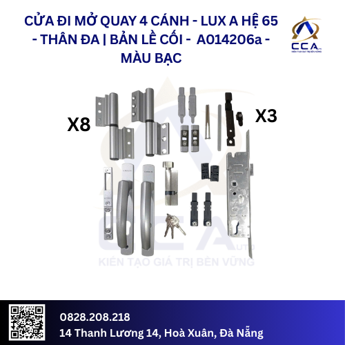 Cửa Đi Mở Quay 4 Cánh Thân Đa - Bản Lề Cối - Lux A Hệ 65 - A014206 - (Combo)