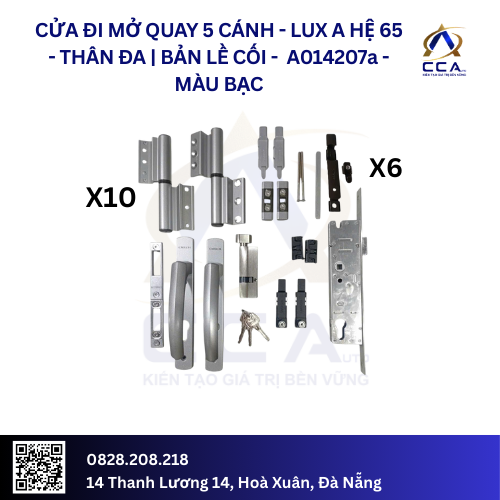 Cửa Đi Mở Quay 5 Cánh Thân Đa - Bản Lề Cối - Lux A Hệ 65 - A014207 - (Combo)
