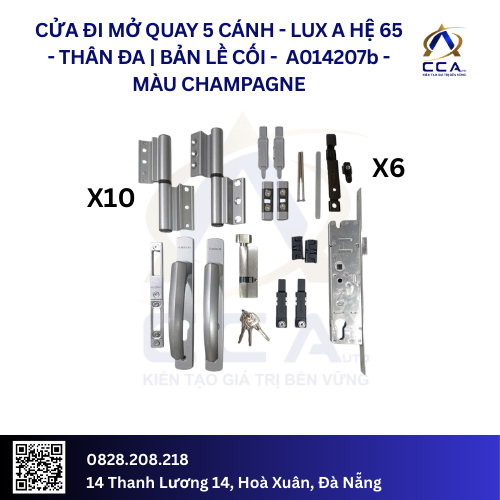 Cửa Đi Mở Quay 5 Cánh Thân Đa - Bản Lề Cối - Lux A Hệ 65 - A014207 - (Combo) - Image 3
