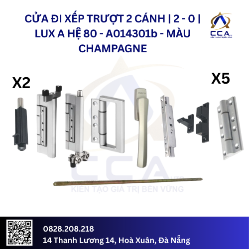 Cửa Đi Xếp Trượt 2 Cánh |2-0| Lux A Hệ 80 - A014301 - (Combo) - Image 2