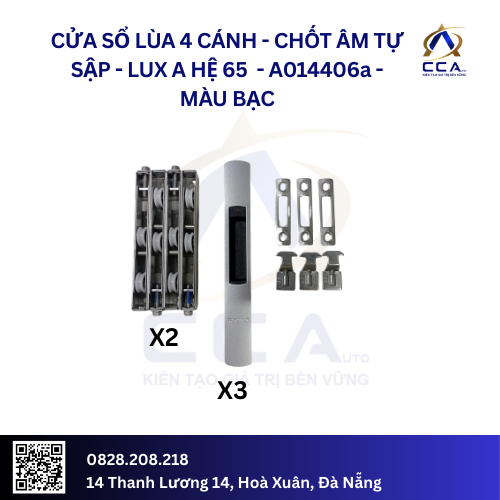 Cửa Sổ Lùa 4 Cánh Chốt Âm Tự Sập - Lux A Hệ 65 - A014406 - (Combo)