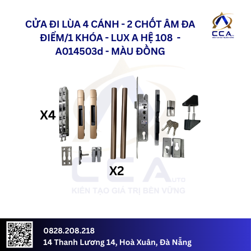 Cửa Đi Lùa 4 Cánh 2 Chốt Âm Đa Điểm/ 1 Khóa - Lux A Hệ 108 - A014503 - (Combo) - Image 4