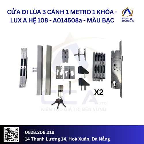 Cửa Đi Lùa 3 Cánh 3 Ray - 1 Metro/1 Khóa - Lux A Hệ 108 - A014508 - (Combo)
